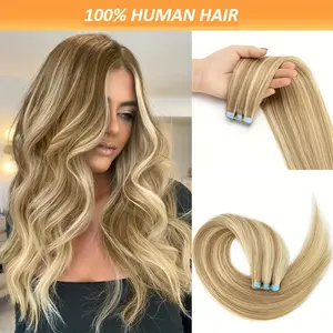 2025 Hot Straight Tape In Human 20/pcs for Salon Human Hairy Seamless Invisible Balayage Golden Ashy Blonde Mixed with Bleached Blonde Highlight for Thin Woman Tape In Tape Ins Extentions