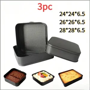 3pc Square Non-Stick Carbon Steel Cake Pan Set, Thickened Carbon Steel Baking Molds, Easy Clean, Portable Detachable, Holiday Essential