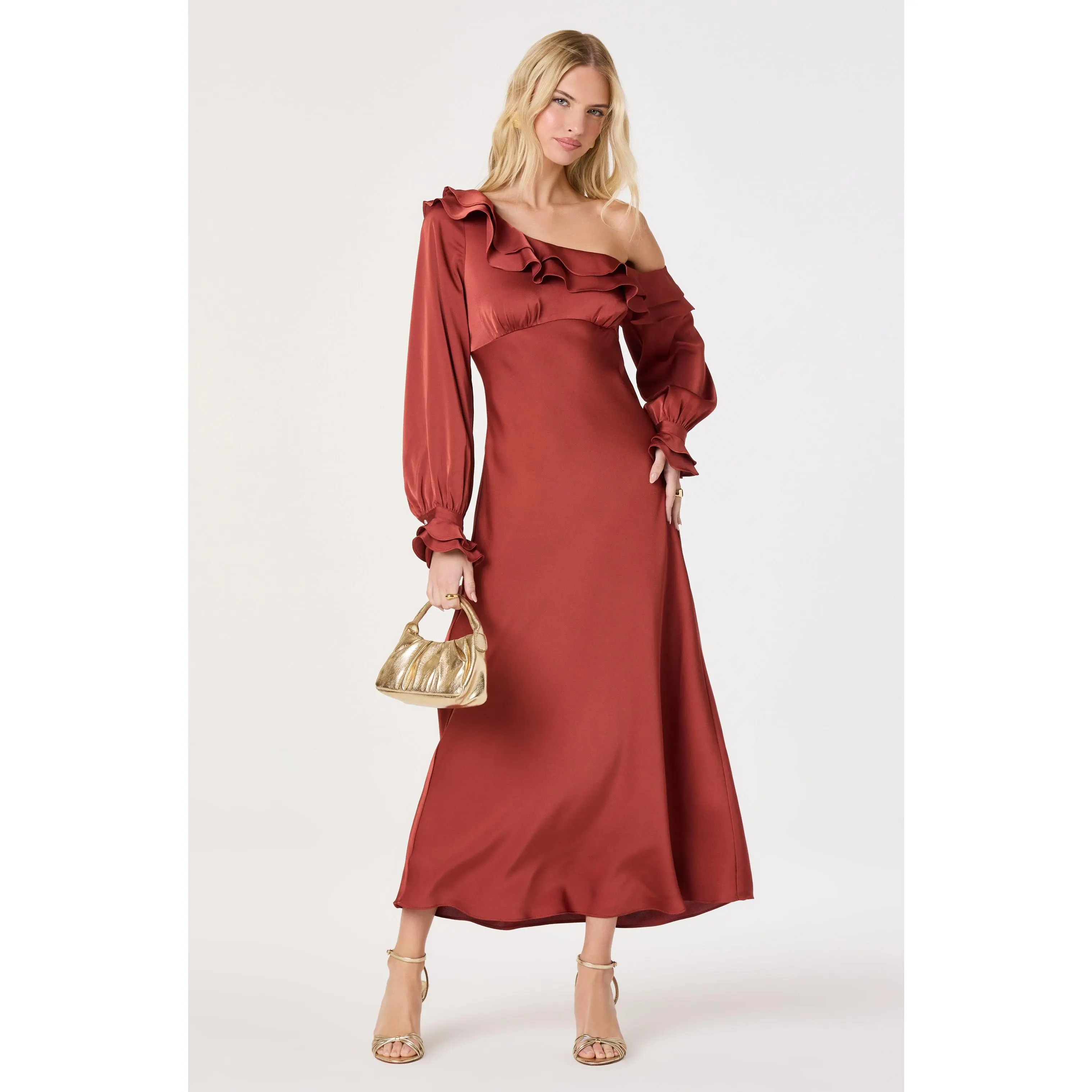 Coraline Off-Shoulder Satin Maxi Dress