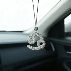 Twelve Constellation Car Pendant Charm, Luxurious Diamond Style, Exquisite Fully Embellished, Car Interior Decoration, Rearview Mirror Ornament, Car Hanging Decoration