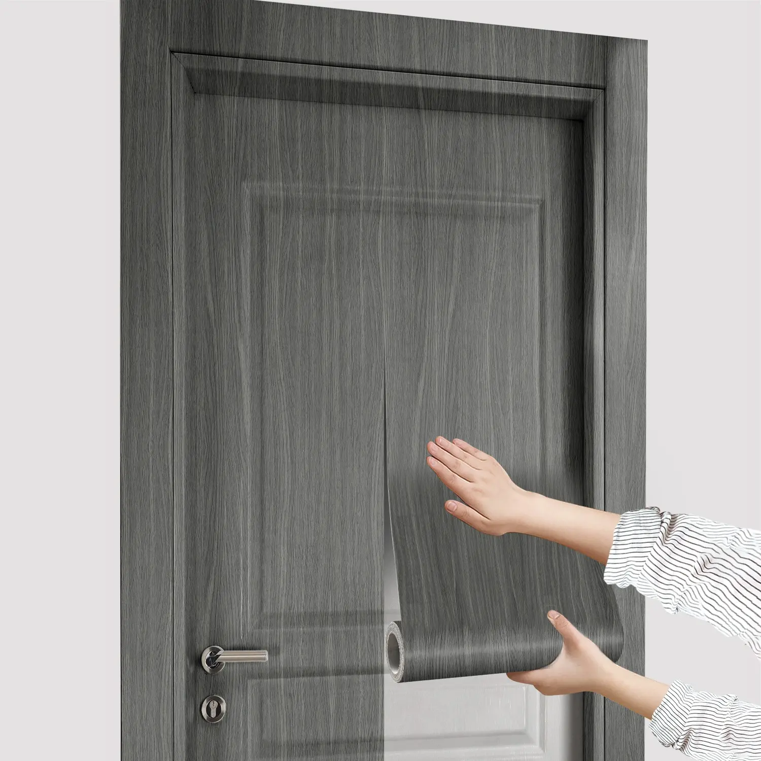 Wood Grain Pattern Door Sticker, 1 Count Waterproof Self-adhesive Wallpaper, Removable Wall Decoration for Home Living Room Bedroom Kitchen Office