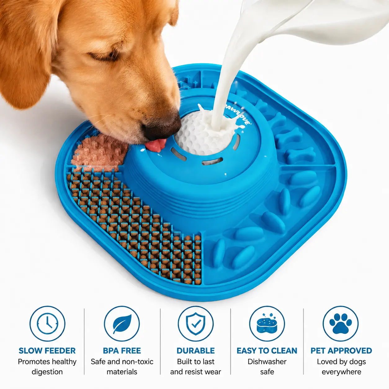 Dog Lick Mat & Lick Bowl with Suction Cups, Thick Bite-Resistant Silicone, Slow Feeder Dog Bowl with Rolling Ball, Helps Relieve Anxiety & Reduce Boredom, Ideal for Grooming & Feeding, Enrichment Toy for Small Large Dogs & Cats