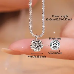 Women's Moissanite Pendant Necklace, Women's Moissanite Necklace, Women's Diamond Pendant Necklace, Women's Wife Girlfriend Mom, S925 Sterling Silver Pendant Necklace, Luxurious Round Cut, Men's Boys Women's Jewelry Gift