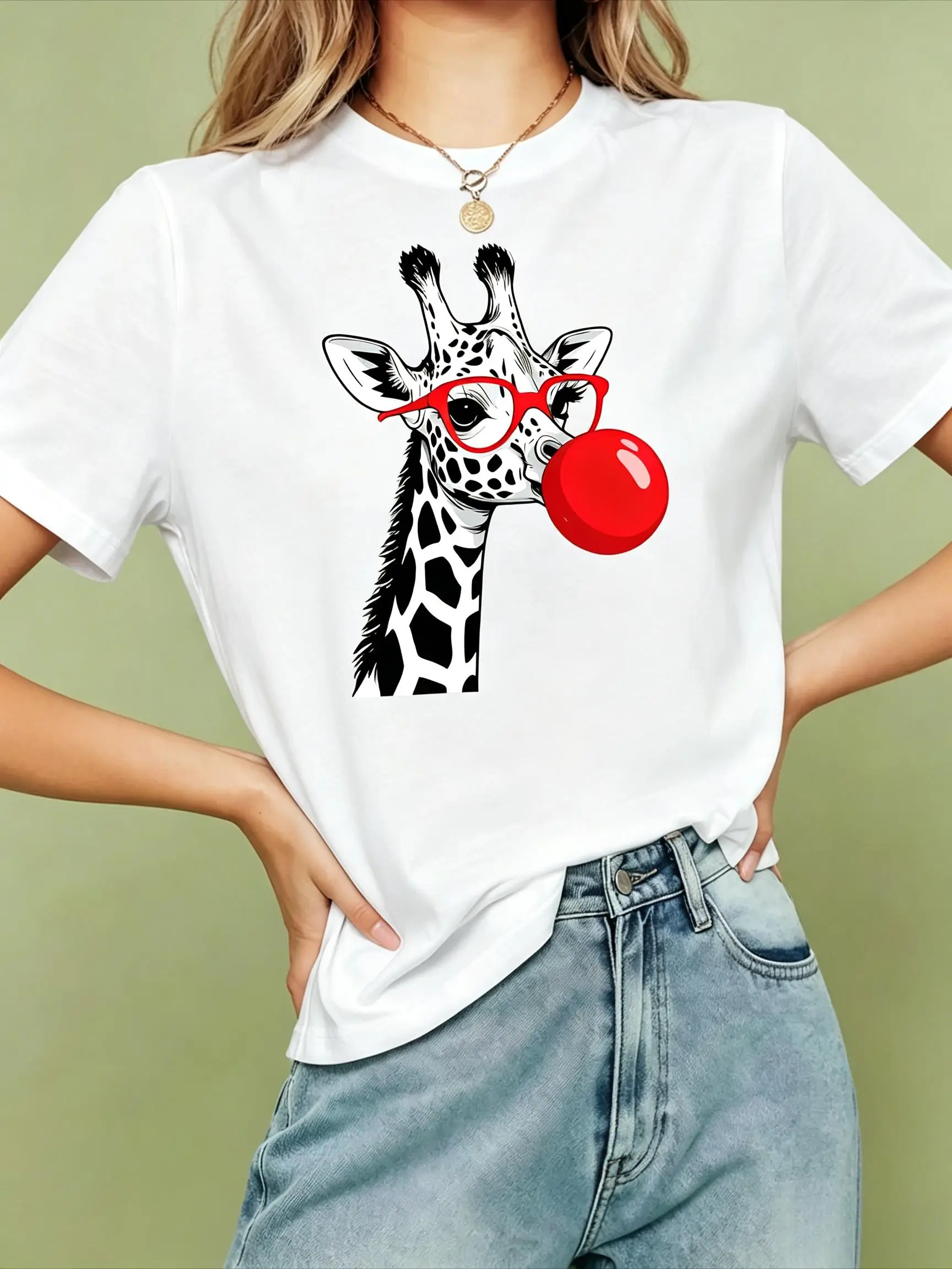 Spring Summer Giraffe Print T-Shirt, Casual Comfortable Tee, Breathable Fashion Top, Perfect for Daily Wear, Trendy Graphic Women's Shirt