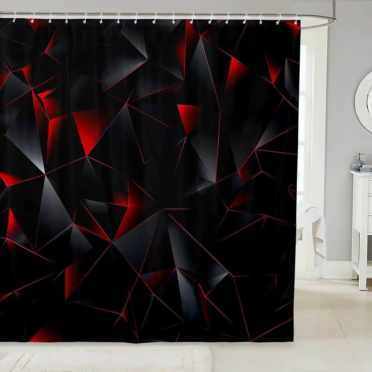 Red and Black Shower Curtain for Bathroom Decor Geometric Pattern Bath Curtain,Art Aesthetic Bathroom Accessories with 12 Hooks Room Decor
