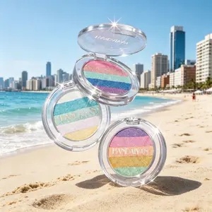 5-Color Rainbow Gradient Shimmer Highlighter Powder Cosmetic, Lightweight Multi-Use Iridescent Glitter Eyeshadow, Blendable Chameleon Pressed Glow Powder, Portable Compact for Daily, Party Eye Cheek Makeup Palette Cosmetic Duo Chrome