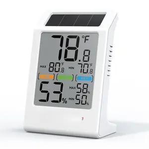 Room Thermometer Indoor Humidity Meter Solar  with Max/Min Memory & Comfort  - 3.2" Large Display for , White, 1Pack