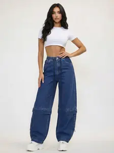 [XPT517] Zip Off Barrel Baggy Jeans With Drawstring Waist