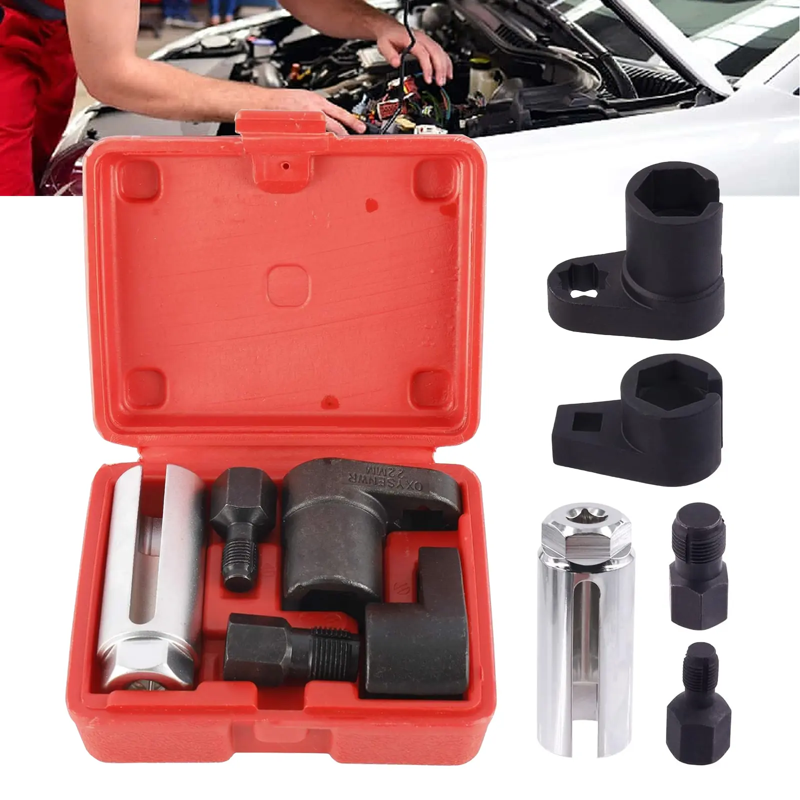 Multifunctional Oxygen Sensor Removal Tool Kit - 5-Pieces for Full Job Tool Combo, Includes Sleeve & Wrench Assembly, Fits Most Modern Cars, for Workshop & Home Use (Festive & Party Supplies Compatible)