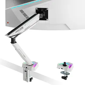 ARES WING RGB Monitor Arm Desk Mount for 17-45 inches Flat and Curved Monitors, Holds 35.2 lbs Heavy Duty, Adjustable Ultrawide Monitor Arm with Clamp & Grommet Base, 75/100 VESA Mount Ergonomic Office