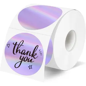 2" Circle Holographic Thermal Label Stickers, Round Printable Rainbow Glitter Thermal Printer Sticker Labels for  Wrapping, Self-Adhesive Name Price Tag DIY Custom Logo Design-