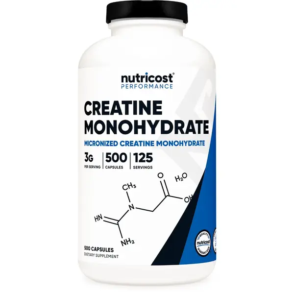 Nutricost Edible Creatine Monohydrate Nutrition Dietary Supplement Capsules - 750mg Per Capsule, 3g Per Serving, 500 Count for Fitness Needs
