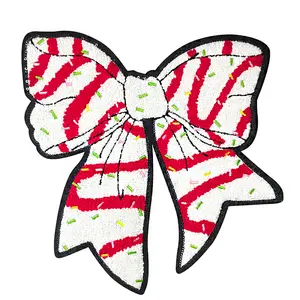 Iron On Patches Chenille Christmas Bow Self-Applied Embroidered Golden Edge Applique Cute Accessories for Diy Clothing Backpacks Jackets Home Heat