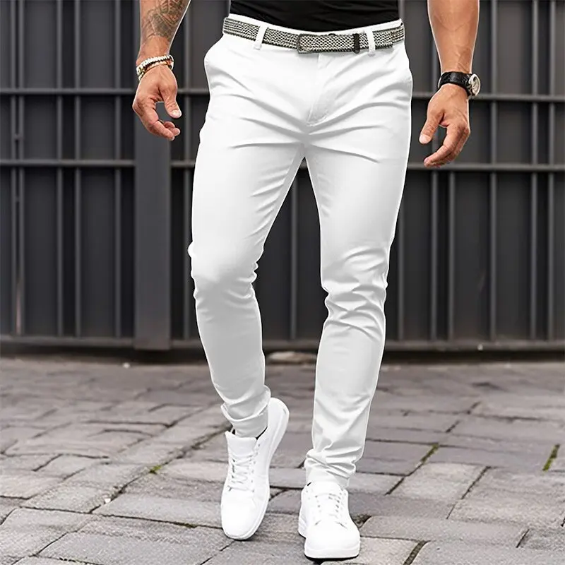 Men's Slim Fit Chinos Pure Color Zipper Pocket Business Casual Stretch Dress Pants, must have item, essential piece, wardrobe staple, everyday wear, trendy style, wardrobe essential, must have piece, everyday favorite