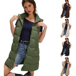 Yeokou Women's Long Puffer Vest Cotton Sleeveless Puffy Jacket with Removable Hood