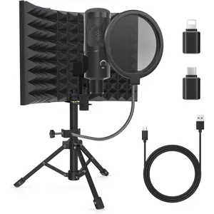 SUNDAY MIRTH Studio Recording Microphone Isolation Shield with Pop Filter and Metal Tripod Stand, Studio Mic to PC Laptop Smartphone, Music Microphone for Recording Singing Podcasting