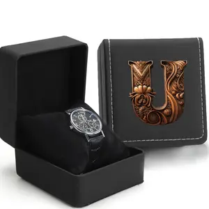 Vintage & Stylish Wristwatch Storage Case, PU Unique Watch Box, Men's Watch Display Props, Classic Gift Holder, 26 Letters Pattern
