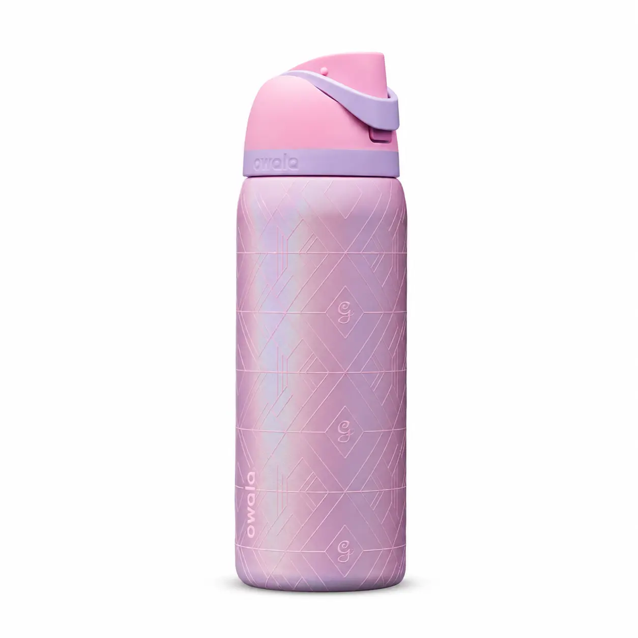 Owala 32oz FreeSip Stylish Aesthetic Pastel Pink-Purple Geometric Water Bottle - Insulated Reusable Vacuum Stainless Steel, Leak-Proof Straw Lid Loop, Travel Cup for Women, Gym, Car Cup Holder Cold Drinks