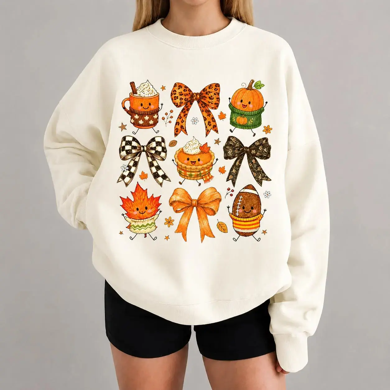 Cute Fall Coquette Bow Crewneck, Pumpkin Season Shirt, Football Game Day Gift, Autumn Women Sweatshirt,Thanksgiving Family Sweatshirt