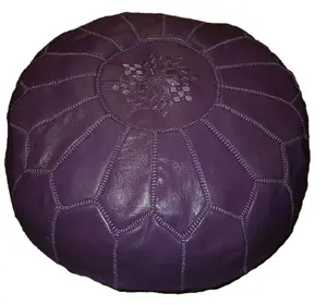 Treasures Of Morocco Moroccan Pouf Footrest Hassock Ottoman Handmade Leather Genuine 22 inches Diameter Unstuffed