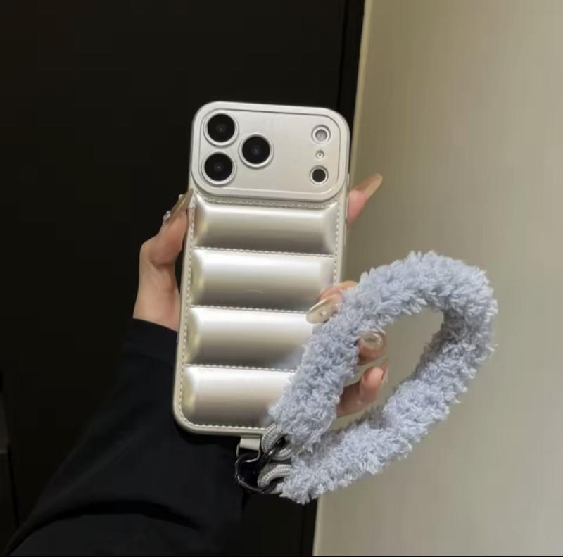 Jacket Furry Lanyard Case for iPhone 17 Series Plush Wrist Strap Winter Cover