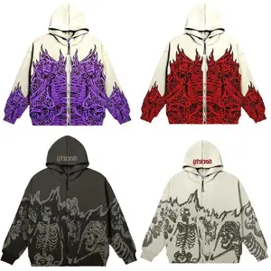 2022 Men’s Cross-Border Streetwear Retro Skull Zip-Up Hoodie Gothic Sweatshirt