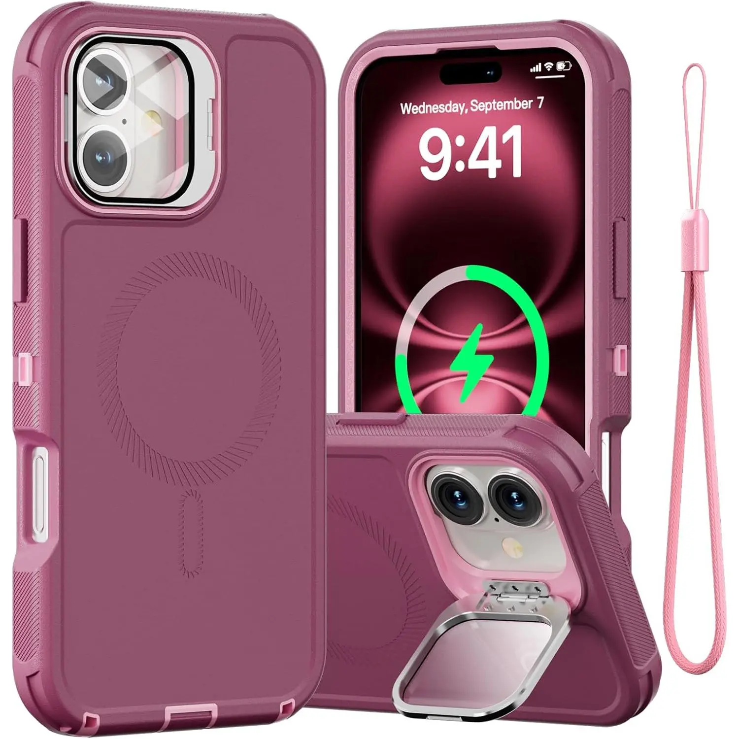 Rugged Heavy-Duty Shockproof Waterproof Aluminium Phone Case for iPhone 12-17, with Camera Lens Cover, Kickstand, MagSafe Compatibility, Wrist Strap, Military-Grade Drop Protection for Men Women