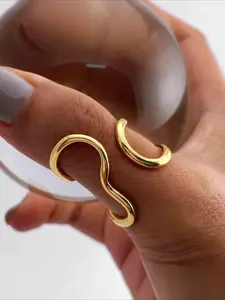 Women's Stainless Steel Open Ring, Irregular Line Design, Simple Daily Commute Accessory, Versatile Geometric Women's Jewelry, Unique Rings, Scrolling Ring