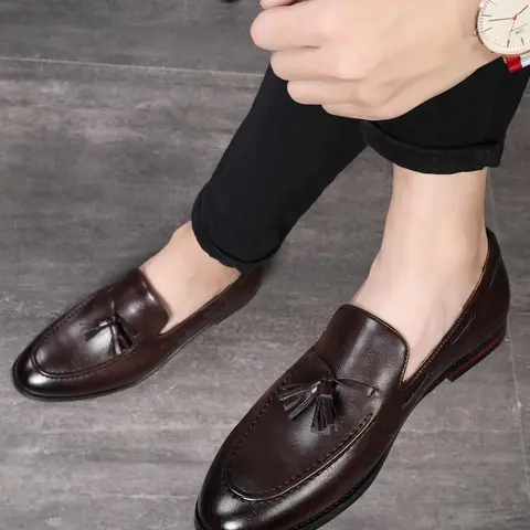 Men's Business Style Solid Color Tassel Decor Slip-on Loafers, Fashionable Pointed Toe Dress Shoes for Work Office, Male All-match Commuter Shoes for Daily Wear,  Formal Shoes, Footwear