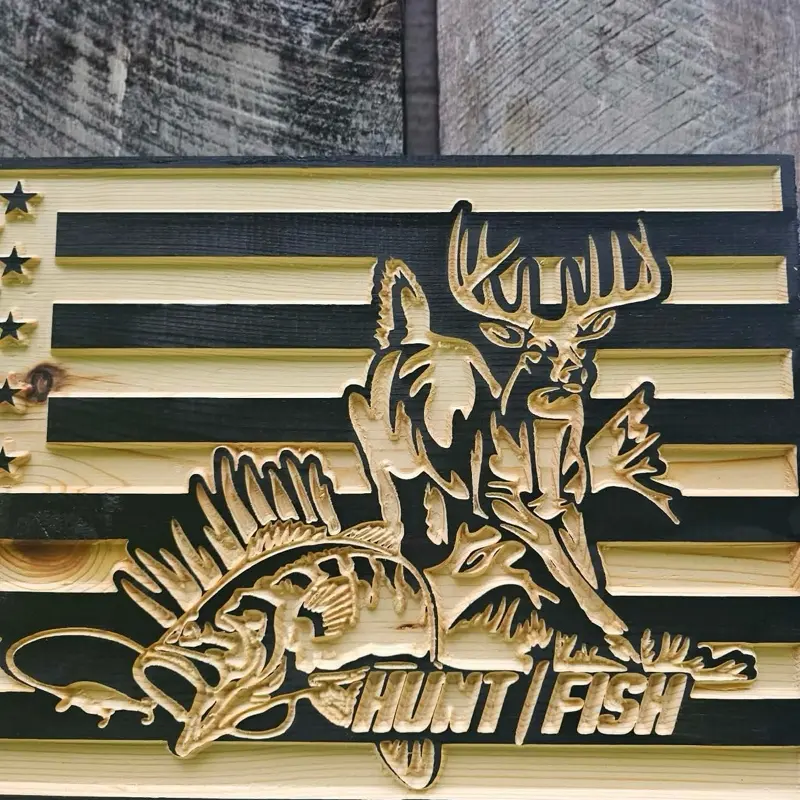 Hunt Fish wooden flag