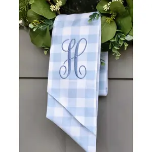 Embroidered Baby Boy Wreath Sash: Blue Gingham Nursery Decor