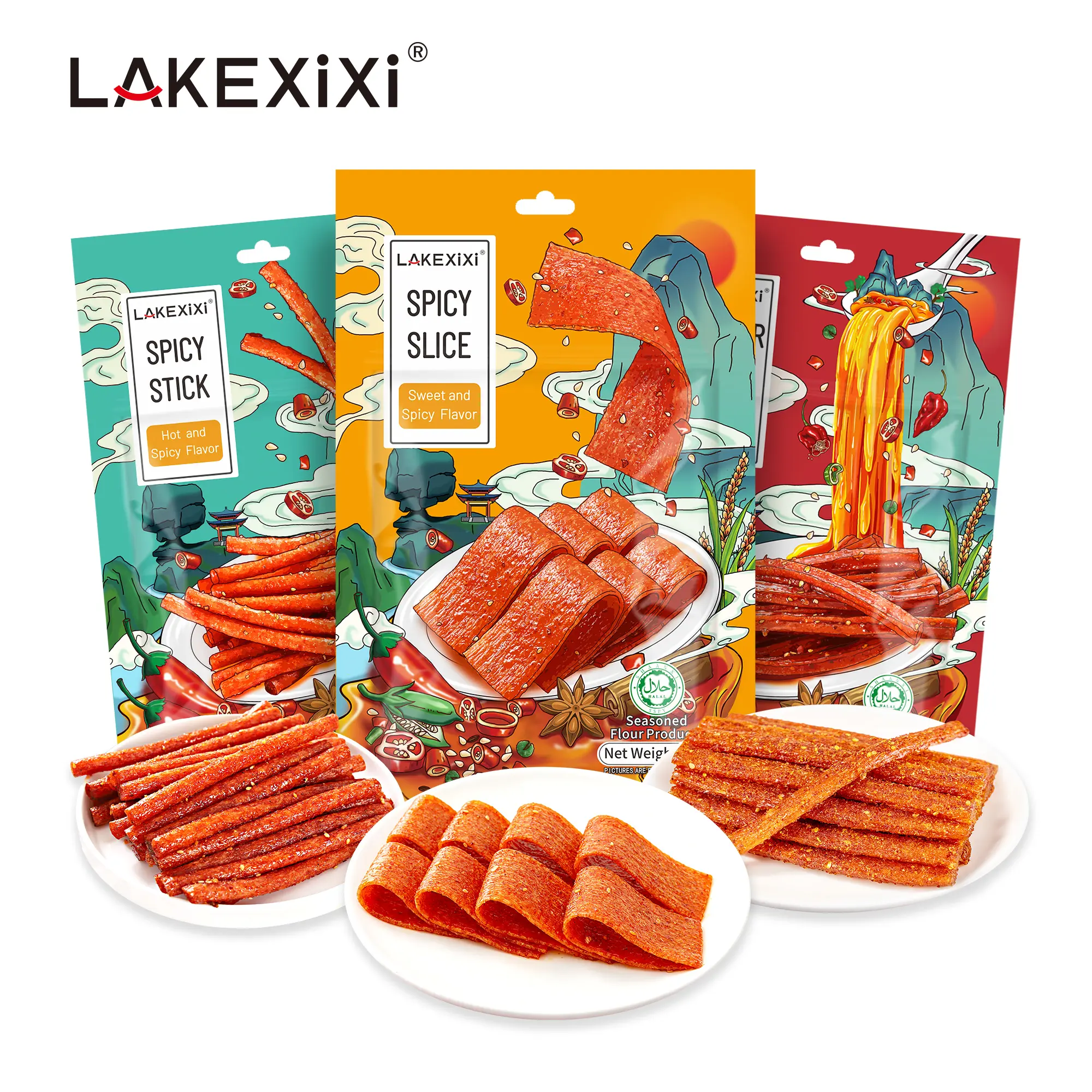 LAKEXiXi  La Tiao Latiao Spicy Strips Spicy Sticks, Spicy Gluten Chinese Snack, Chewy Spicy Snack, 92g 3 Pack, Party Snack