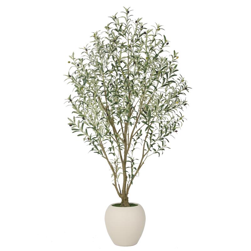 Nafresh 5ft/6ft/7ft/8ft Super Full Artificial Olive Tree Indoor,Large Faux Olive Tree with Decorative Planter, Lifelike Leaves,Vibrant Fruits for Living Room Bedroom Patio Balcony Corner Decor
