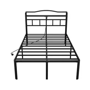 Modern rounded corner design heavy-duty metal bed frame, easy to assemble, equipped with a 6-foot power cord, standard socket, Under-bed storage space helps eliminate clutter and enhances bedroom organization