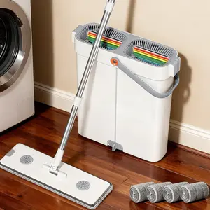 Hands Free Mop and Bucket Set – Flat Mop Cleaning System with Wringer for Narrow Spaces & Floor Cleaning