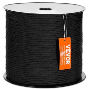 VEVOR Durable Nylon Cord, 3/16 inch x 1000 ft, 32-Strand Design, 720 LBS Load Capacity, Multi-Purpose Rope for Outdoor Adventures, Tree Work, and Emergency Situations, Black