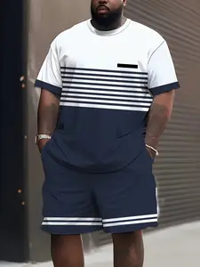 Large Size Men's 3D Print Casual Sports Set, Breathable Soft Fabric, Summer Outdoor Wear, Short Sleeve Top and Shorts, Loose Fit