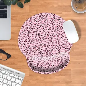 Pink Leopard Print Mouse Pad with Wrist Support, Non-Slip Ergonomic Mousepad for Computer, Laptop, Home & Work, Soft Comfortable Wrist Rest Pad, Cute Animal Print Desk Accessories for Women