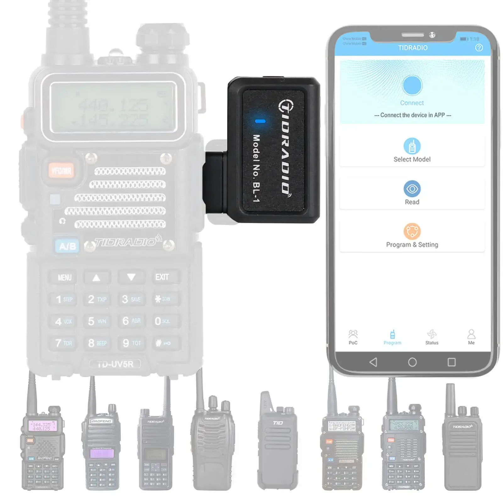 TIDRADIO Bluetooth Ham Radio Wireless Programmer Adapter for Baofeng UV-5R Walkie Talkies, Local Mobile APP Sync, Multi-Model Compatible, No Driver Issues, Cable Replacement, Cell-Phone Compatible