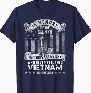 In Memory Of Vietnam Veteran T-shirt for Women & Men Patriotic Military Tribute USA Flag Veterans Day Trendy Gift for Veterans Short Sleeve Tees