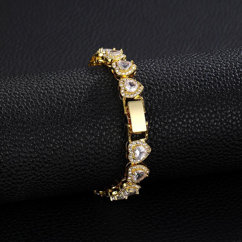 European and American New Heart-Shaped Zircon Rock Sugar Chain Punk HipHop Fashion Brand Full Diamond Cuban Chain Wholesale Foreign Trade Exclusive