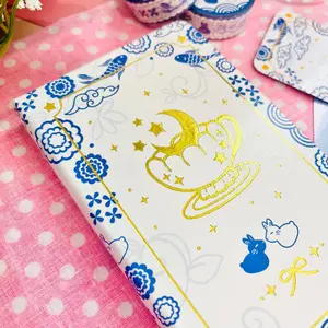Gold Moon Tea Notebook - Blue Willow Floral, Koi Fishes, Porcelain, Shiny Foil