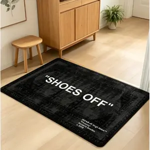 Minimalist "SHOES OFF" Soft Diatomite Doormat, Hype Streetwear Style Black Distressed Floor Mat. Super Absorbent Quick Dry Non-Slip Bath Mat Area Rug for Indoor Entryway, Bedroom & Bathroom Decor.