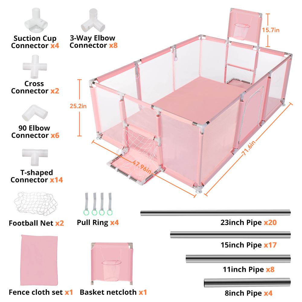 PAWGIANT Safe Play Space with Basketball Hoop! Baby Playpen 71.6x47.96x25.2 Inch, Play Pens for Babies and Toddlers Baby Fence Play Yards for Indoor & Outdoor with Breathable Mesh Anti-Fall Playpen, - Easy Storage Toddler Fence for Activity & Nap
