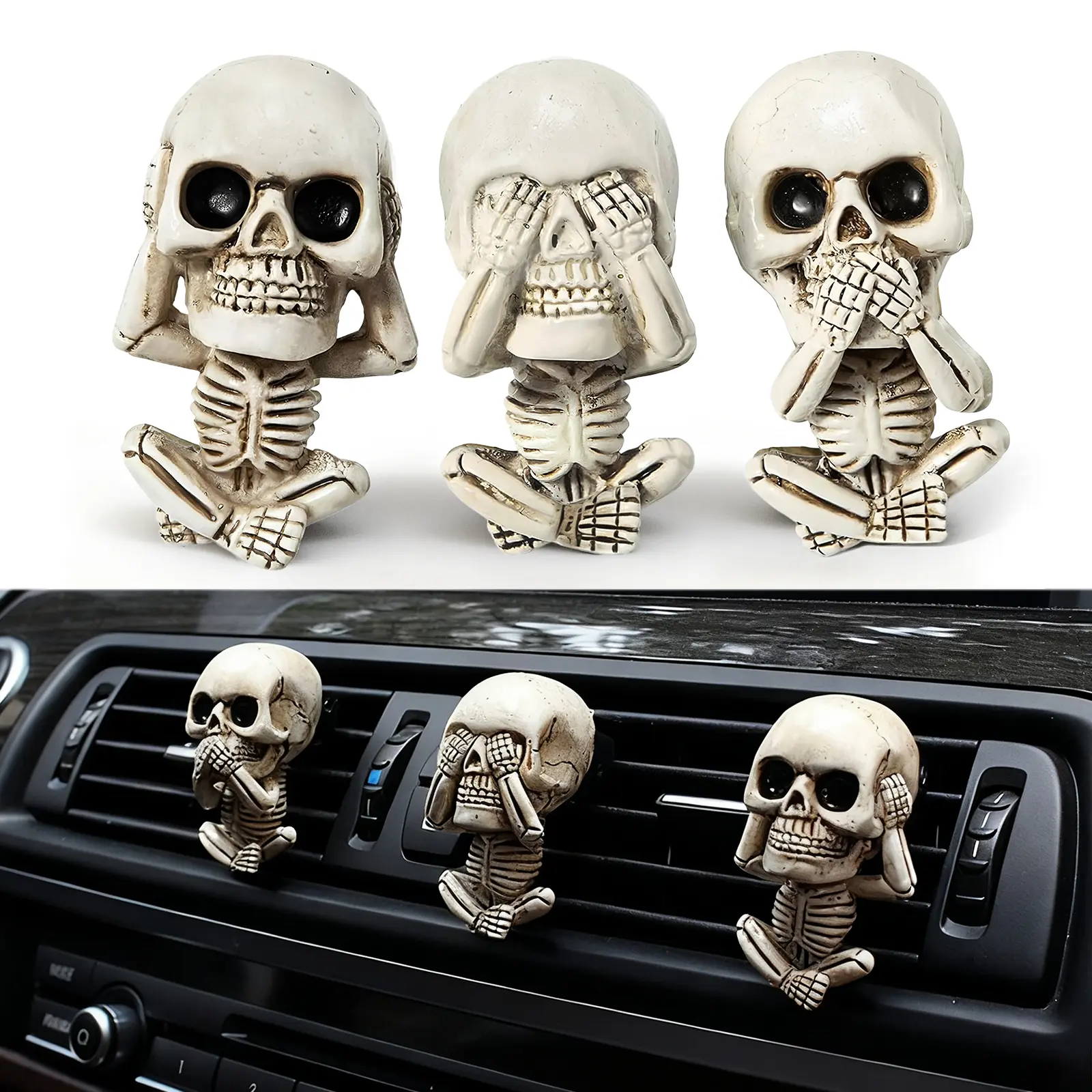 Cute Skull Car Vent Clips – Funny Car Accessories, Perfect Gift for Car Lovers (3-Pack) Car Scents car accessories for girls cute car accessories