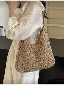 Women Handwoven Granny Square Large Capacity Tote Bag Beach Bag Summer Vacation Daily Use Perfect Choice Travel Essential Ladies Summer Straw Beach Bag Handcrafted Bag