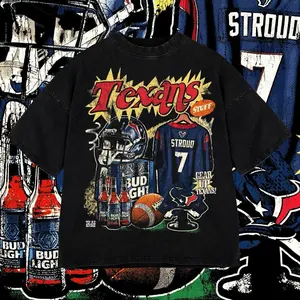 Texans Pack  Cool Texas Washed T-Shirt For Men, Graphic Vintage Acid Wash Heavy Cotton Tee, Streetwear Football Oversized Cowboys Texas Mexican Fans, Made In US