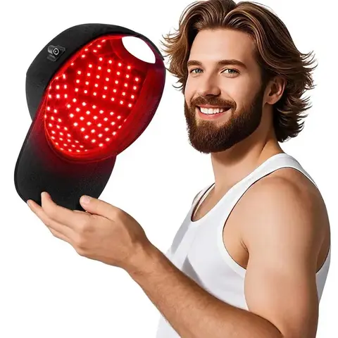 Unisex Solid Deep Black Laser Hair Growth Hat-1pc, Adjustable Sizing Anti-Hair Loss Red Light Therapy Scalp Follicle Stimulator, Rechargeable Portable Professional Anti-Thinning Sports & Outdoor Cap