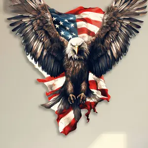 Patriotic Metal Sign | 1pc Eagle American Flag Wall Decor for Home Office Garage Outdoor Patio Unique Gift