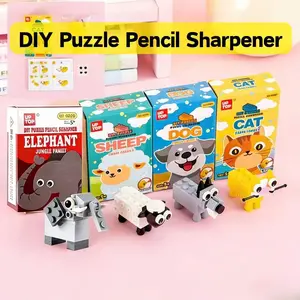 Creative Day Prize Building Block Pencil Sharpener, Cartoon Animal Assembly Sharpeners, Student Kindergarten Gift